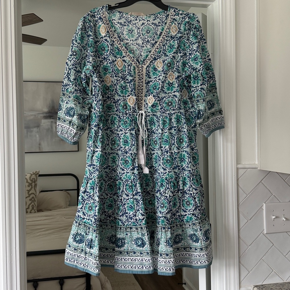 Soft Surroundings Teal and Navy Floral Top